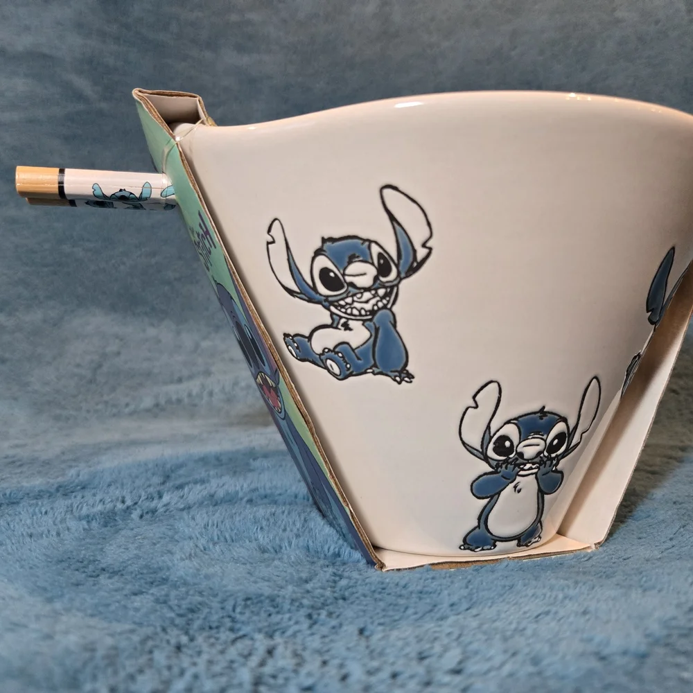 🌺Disney's Stitch Hanging Around Ramen Noodle Bowl with Chopsticks